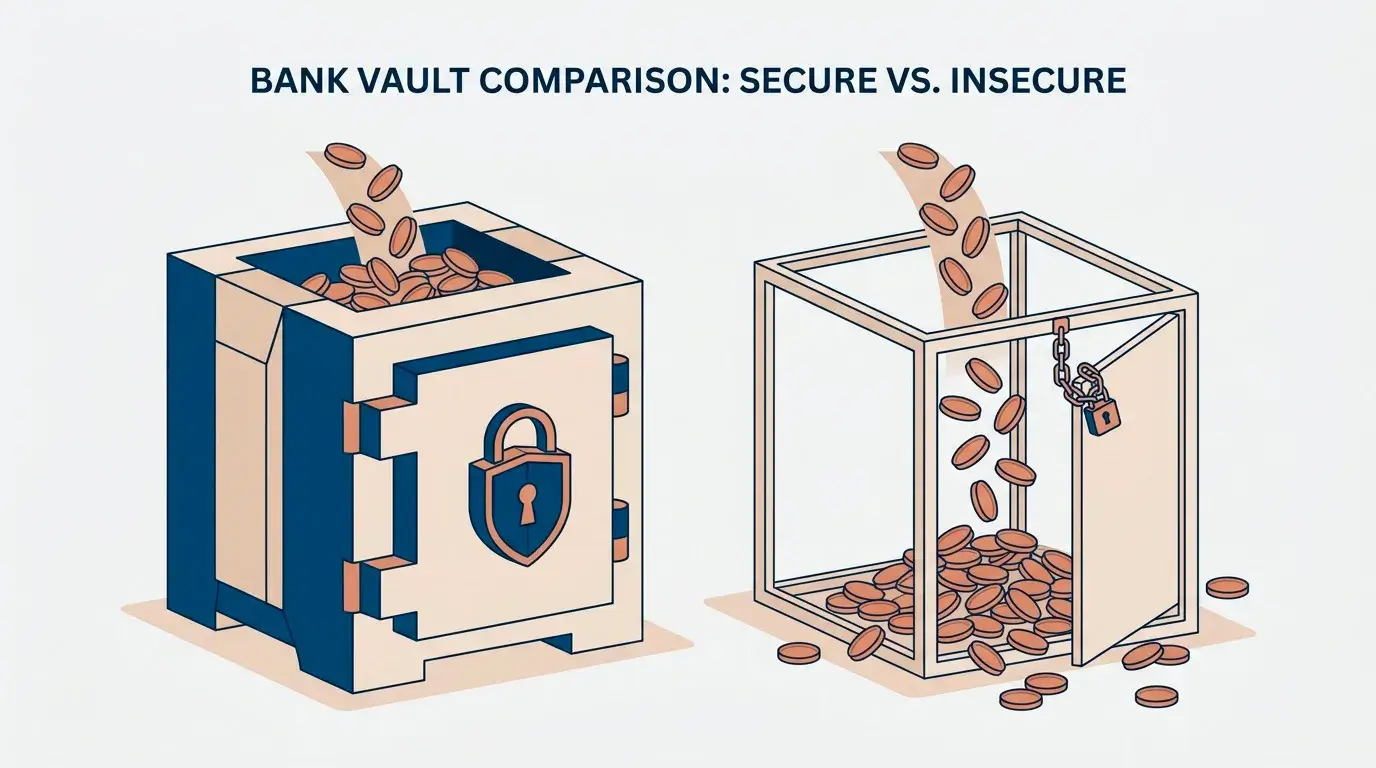Illustration of player funds held under UK trust-account protection versus unsegregated balances under cheap offshore licences