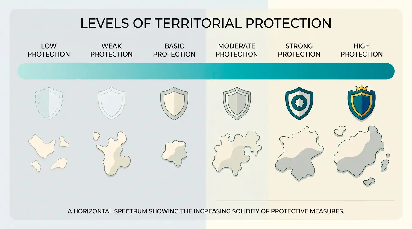 Spectrum graphic placing Curacao and Anjouan at the lower-protection end and Malta and Gibraltar higher