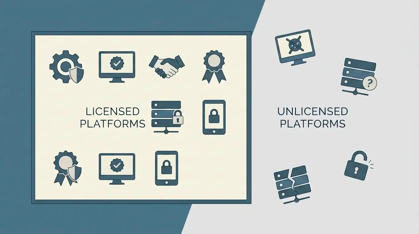 Illustration of a regulatory boundary with UK-licensed platforms inside and offshore platforms outside it